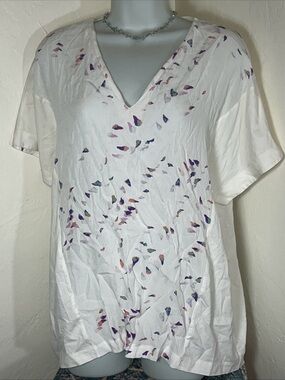 Escada White V-Neck Tunic with Pastel Confetti Motif